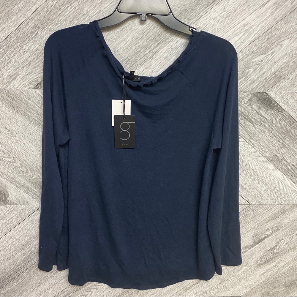 Gibson | Ruffles Edge Raglan Pullover Indigo Large - Picture 6 of 7